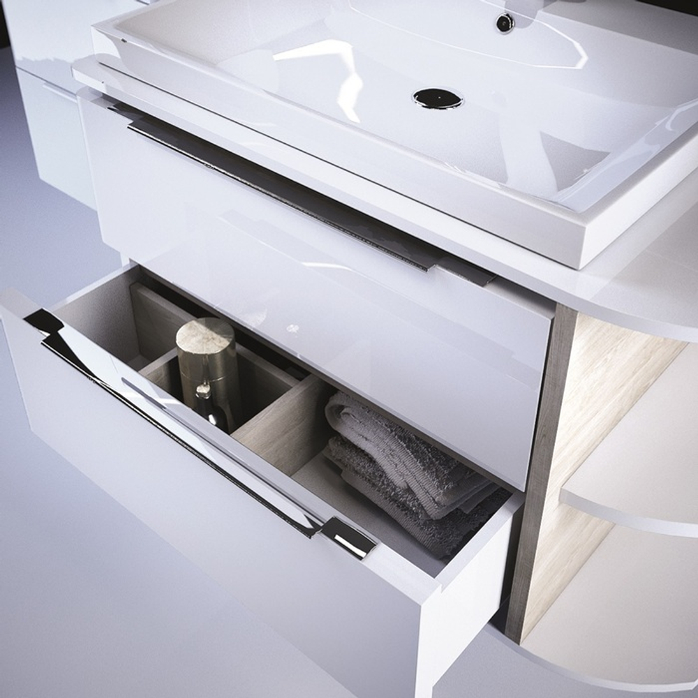 Тумба подвесная IDDIS Calipso, 80 см, полки справа, белая/под дерево, CAL80WRi95