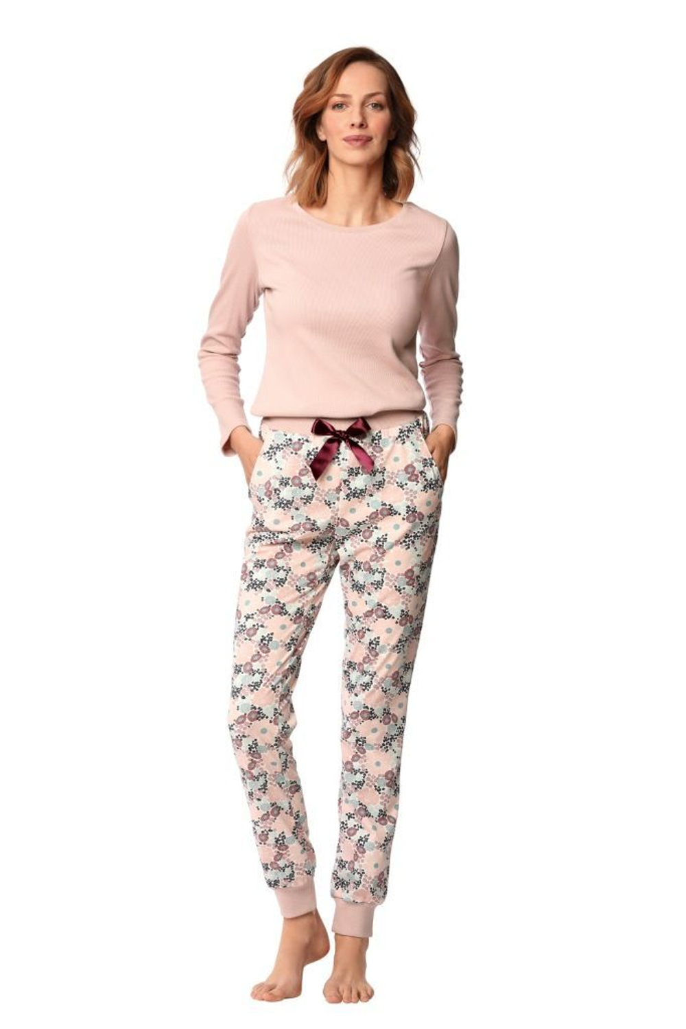 Пижама Zoe с цветочным рисунком на брючках (Размер: XXL) (Цвет: пудровый)