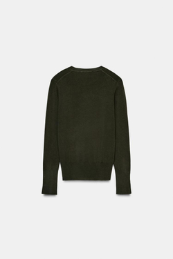 ZARA БАЗОВЫЙ ОДНОТОННЫЙ ДЖЕМПЕР, ТЕМНЫЙ ХАКИ