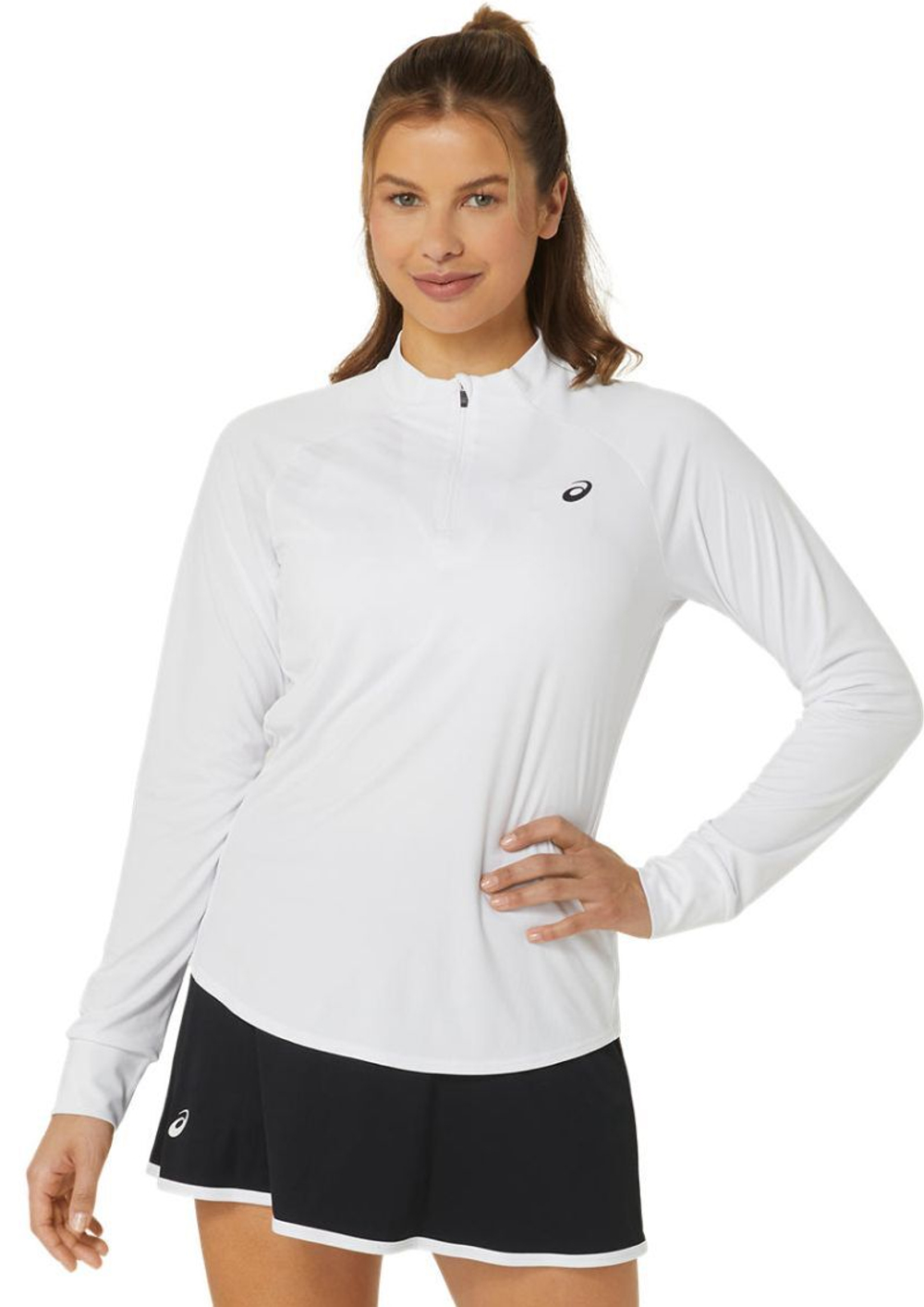 Женская теннисная футболка с длинным рукавом Asics Court Long Sleeve 1/2 Zip Top - brilliant white/brilliant white