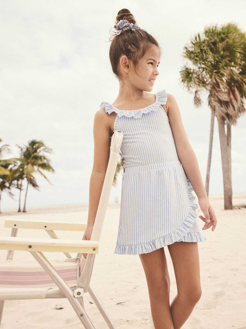 Купальник слитный и резинка для волос в комплекте для девочки Next E76-802, Белый, Синий