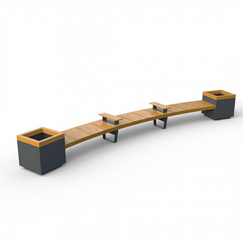 Лавка Rail Road 02 радиусная с 2-мя вазонами и подлокотниками