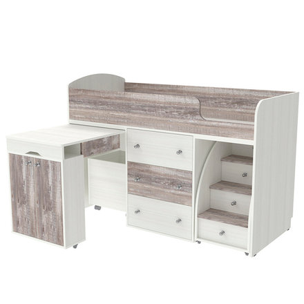 Кровать-чердак КарИВи Малыш Белое Дерево Бетон