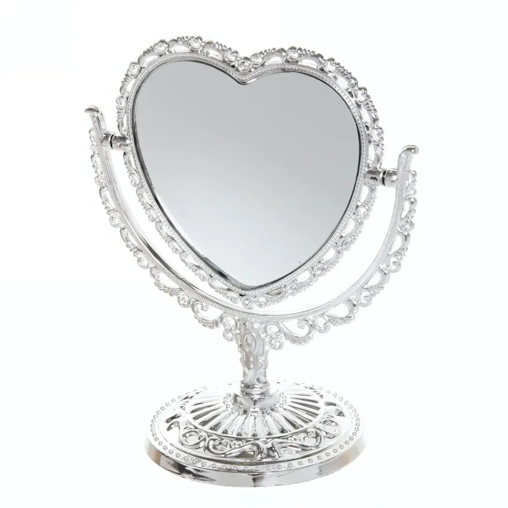 Зеркало настольное в пластиковой оправе «Версаль - Сердце», цвет серебро, двухстороннее, с увеличением, 21см