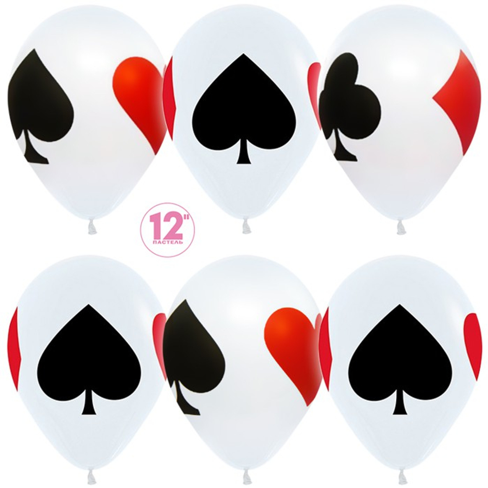 Воздушные шары Sempertex с рисунком Карточные масти, 50 шт. размер 12" #301891