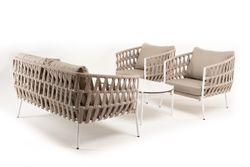 "Диего" лаунж-зона 4-местная плетеная из роупа (веревки), каркас алюминиевый белый, роуп бежевый