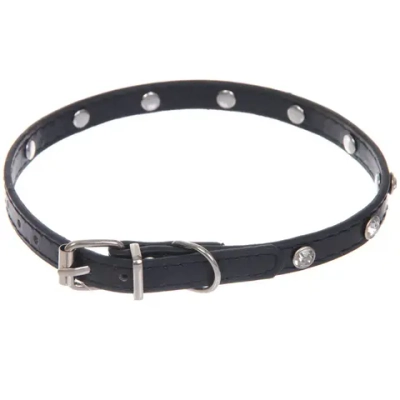 Ошейник для собак и кошек со стразами «На стиле», цвет черный, 1см, размер M, 30*35см (лейбл)