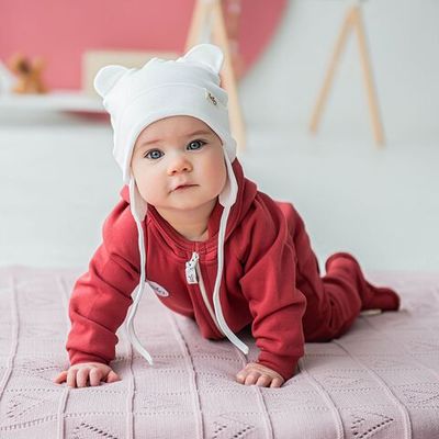 Warm hooded jumpsuit 3-18 months - Cranberry