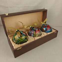 Набор из 3-х ёлочных шаров "Сказки" с росписью Палех