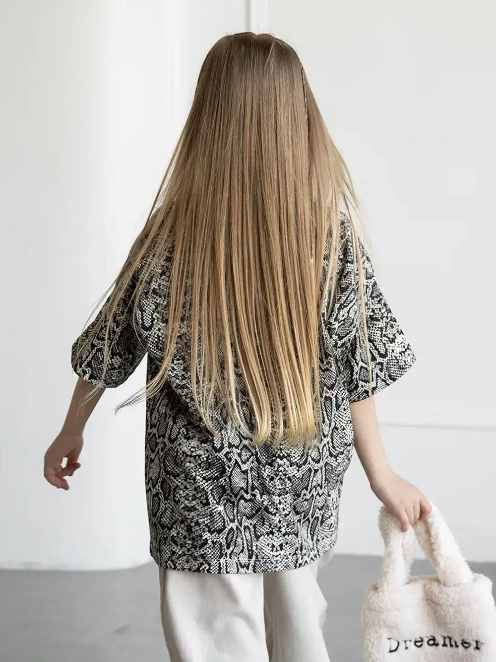 Футболка для девочки оверсайз, принт питон