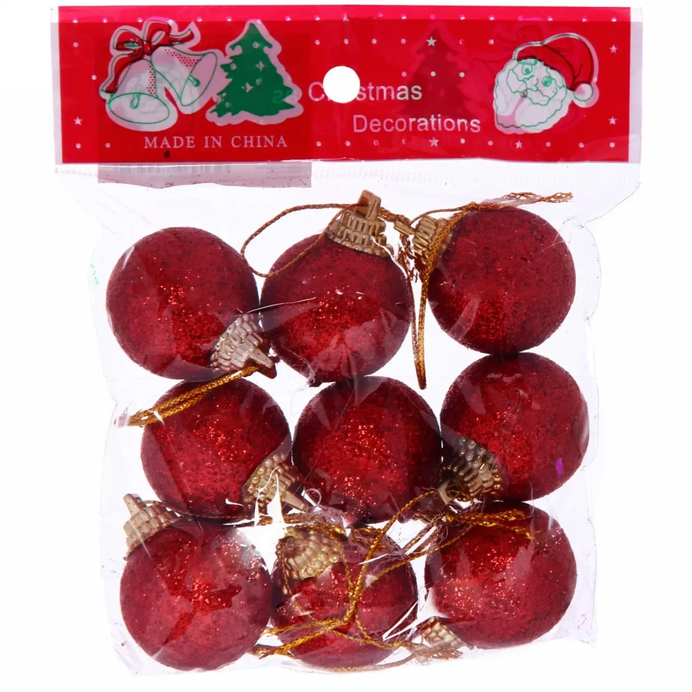 Новогодние шары 3 см (набор 9 шт) «Блестящее напыление», красный