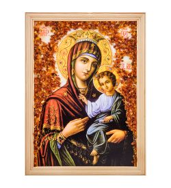 AMB-51/ 8 Икона Божией Матери «Иверская» (с янтарной крошкой) дер.рамка 21х30