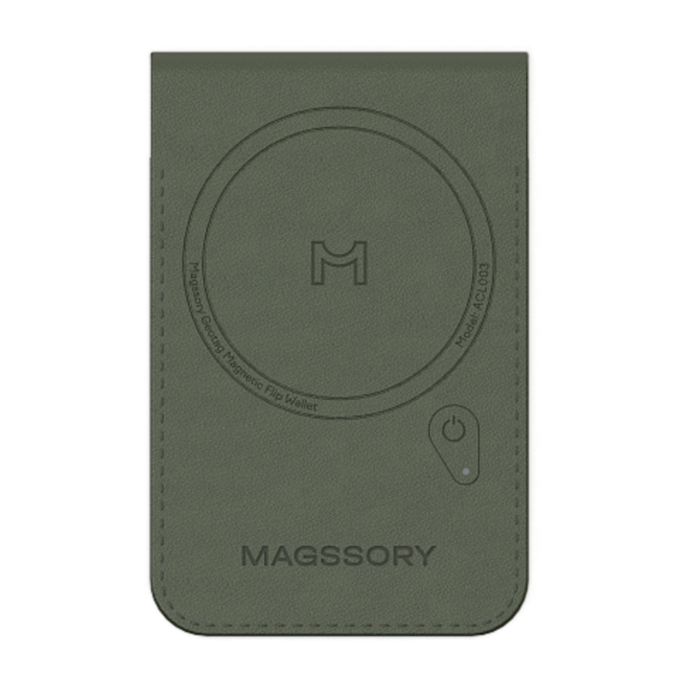 Кожаный чехол-бумажник MagSafe с подставкой Magssory Geotag Flip Wallet Гибридный картхолдер из полиуретановой кожи с карманом (для пропуска или водительских прав). Работает с приложением Apple «Локатор». Вмещает до шести карт. Есть RFID-защита