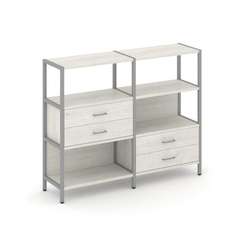 Shelf System Двухсекционный стеллаж трехярусный с ящиками SN.STM-323 Дуб Наварра/Металл Серый 1590*4