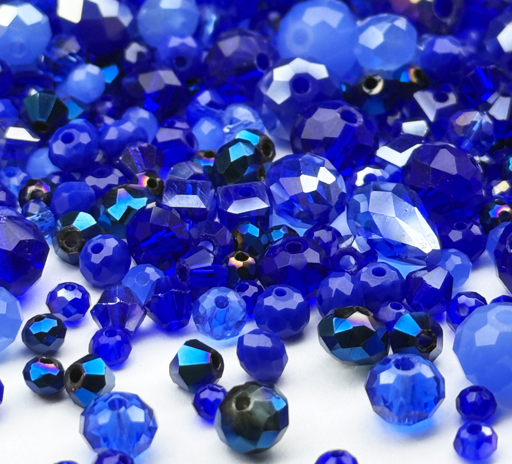 МБ-8 Хрустальные бусины, форма: МИКС, цвет: Синий, 25 гр.