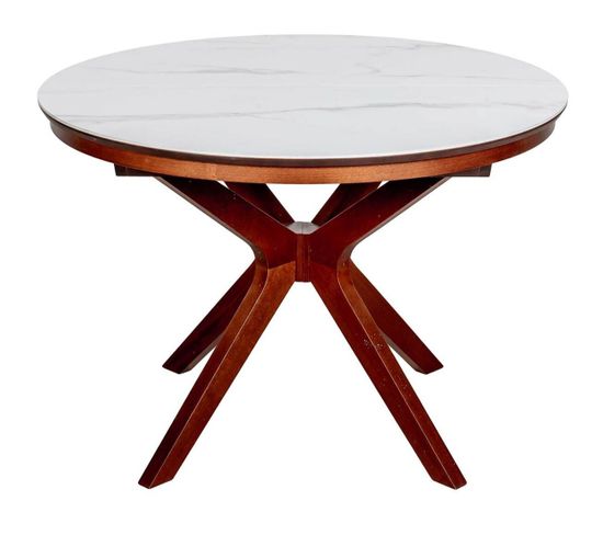 Стол VERONA 1100 CC с раздвижной круглой столешницей, керамика Snow White / Орех американский