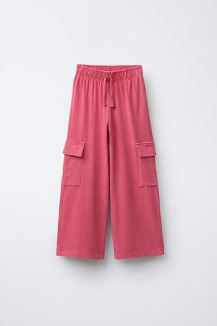 ZARA БРЮКИ WIDE LEG КАРГО С ЭФФЕКТОМ ПОТЕРТОСТИ, МАЛИНОВЫЙ