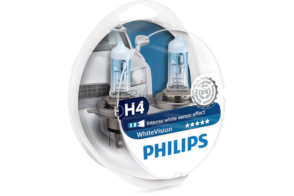 Галогенные автолампы Philips White Vision intense white xenon effect H4, (компл.)