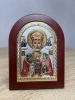 Николай Чудотворец, икона арочная, красное дерево, эмаль 150х200
