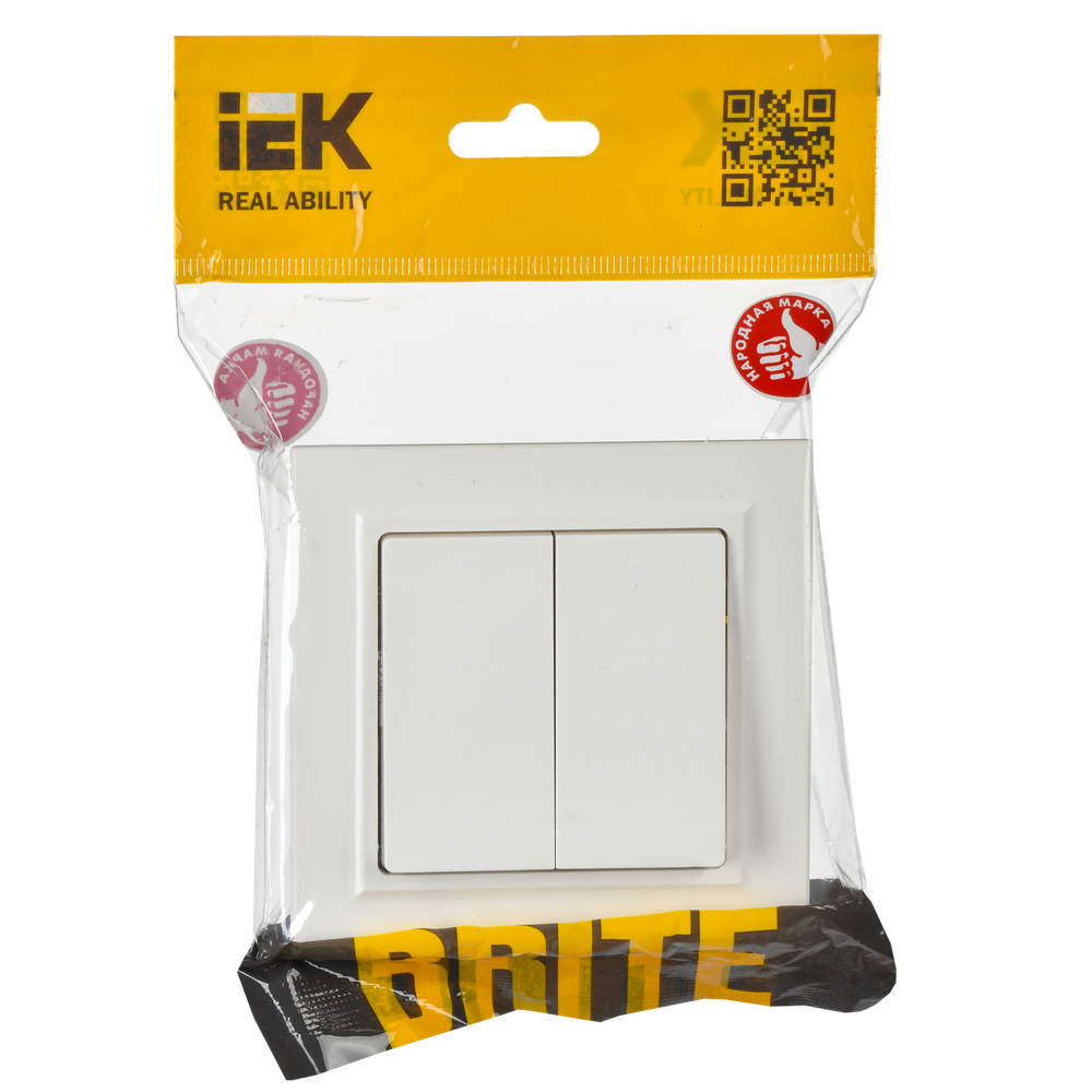 BRITE Выключатель 2-клавишный проходной 10А ВС10-2-6-БрБ белый IEK