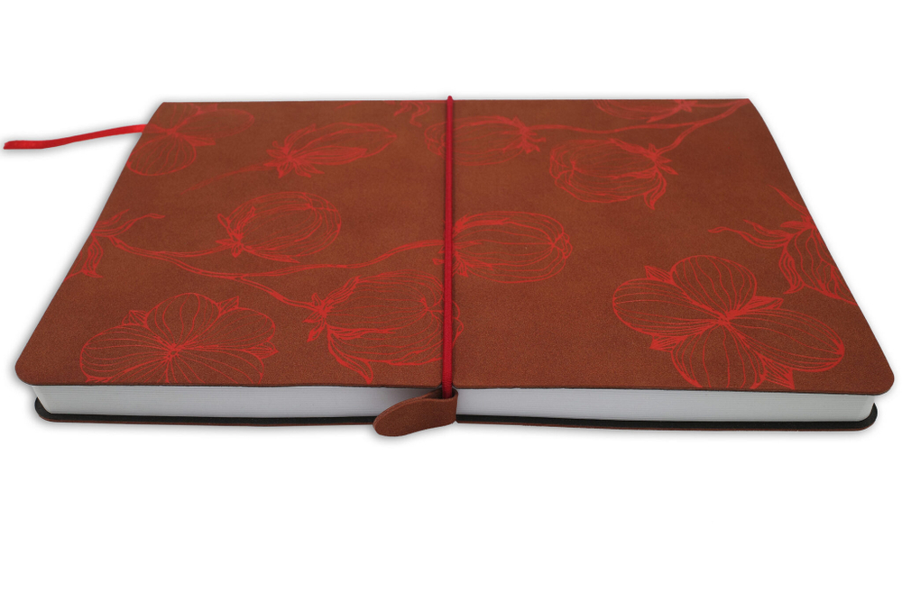 НОВИНКА! Блокнот "Cotton" в клетку А5 128 листов, гибкая обложка из бархатистой экокожи нубук  (цвет коричневый) с тиснением рисунка красной матовой фольгой