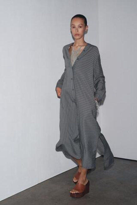 ZARA ПЛАТЬЕ-РУБАШКА В ПОЛОСКУ — ZW COLLECTION, АНТРАЦИТОВО-СЕРЫЙ