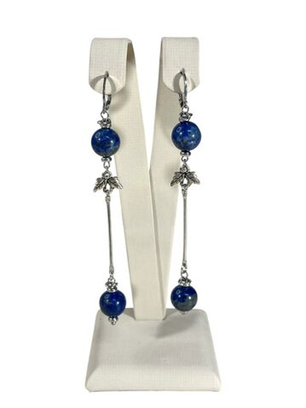 Серьги подвески лазурит с палочкой и листиком