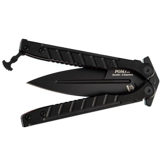 Нож-бабочка (балисонг) НОКС Ромул Black - черный клинок, сталь AUS-8, рукоять черный G10
