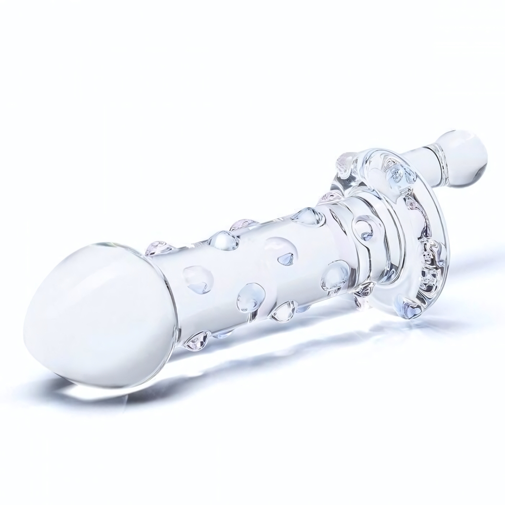 Небольшой стеклянный фаллос с ручкой Candy Land (Цвет: прозрачный)