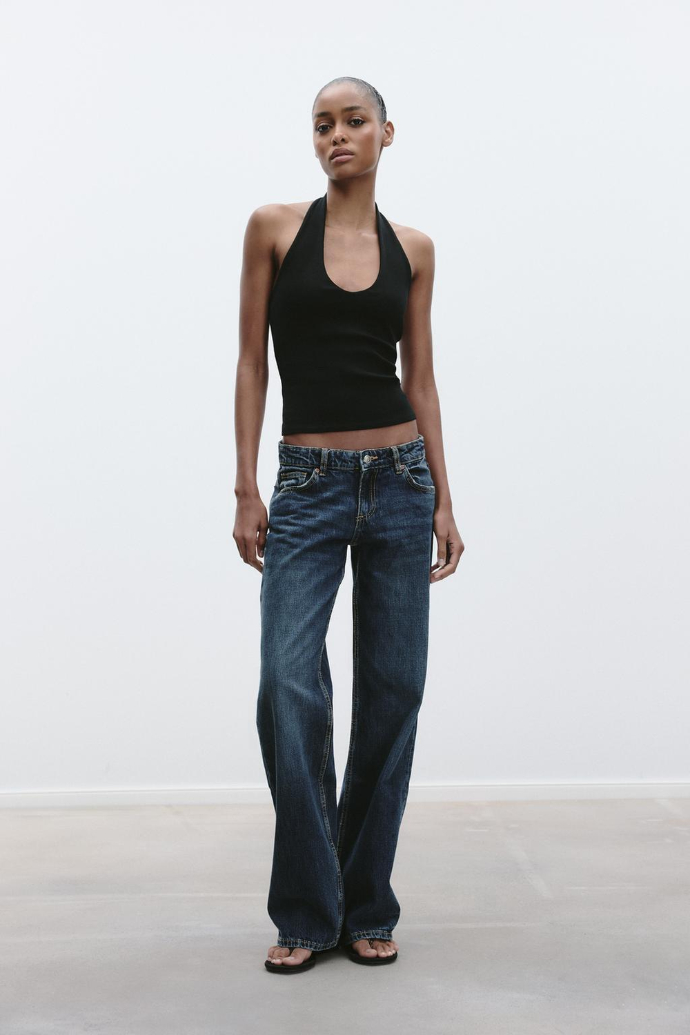 ZARA ТОП С ВЫРЕЗОМ ХАЛТЕР, ЧЕРНЫЙ