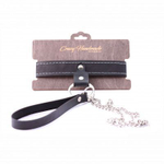 Узкий однослойный ошейник с поводком (Цвет: черный)