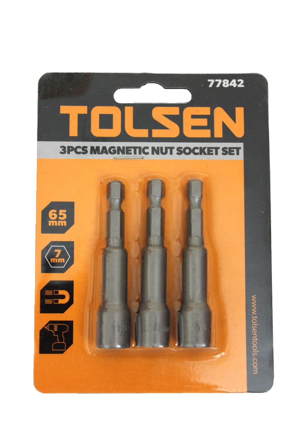 Набор бит с торцевыми магнитными головками TOLSEN 7х65мм 3шт. 77842