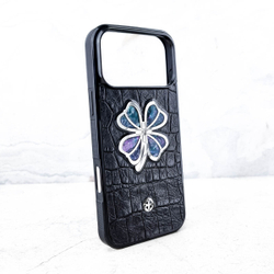 Дизайнерский чехол iPhone с натуральной кожей с четырехлистным клевером - Euphoria HM Premium - перламутр ювелирный сплав