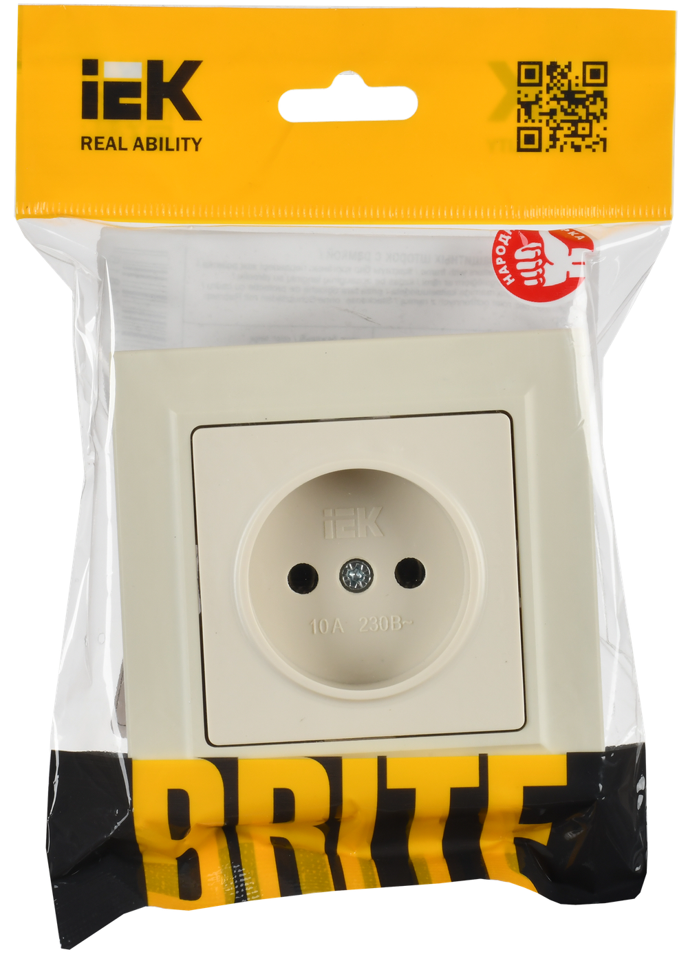 BRITE Розетка 1-местная без заземления без защитных шторок 10А в сборе РСР10-1-0-БрКр бежевый IEK