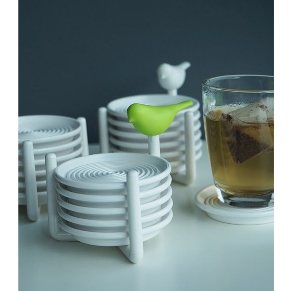 Набор подставок под чашки sparrow, белый/зеленый