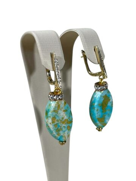 Серьги салатовые с фианитами