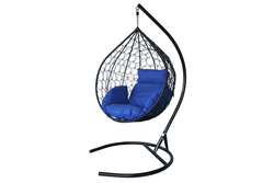 Кресло подвесное Сфера Лайт арт.BG1515 (стойка+основание.чёрн.,корзн.чёрн.,подуш.синяя. 3уп. (Б))
