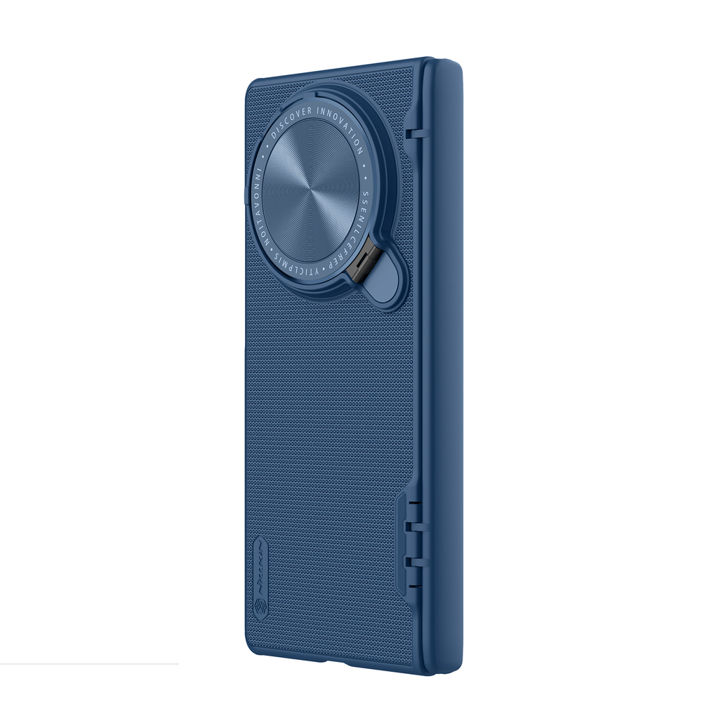 Чехол синего цвета от Nillkin с металлической откидной крышкой для камеры на Vivo X Fold 3 Pro, серия Super Frosted Shield Prop