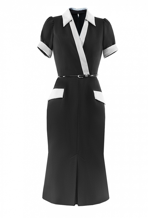 Креповое платье с коротким рукавом чёрное 06-01-20 SS