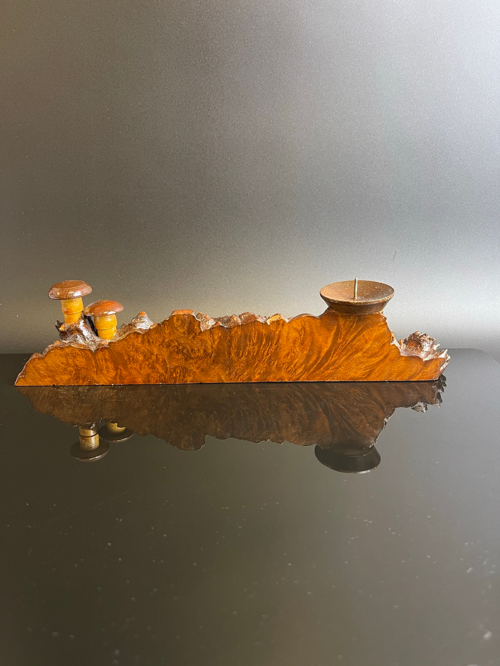 Подсвечник из корня берёзового капа с грибочками. Ручная резьба СССР