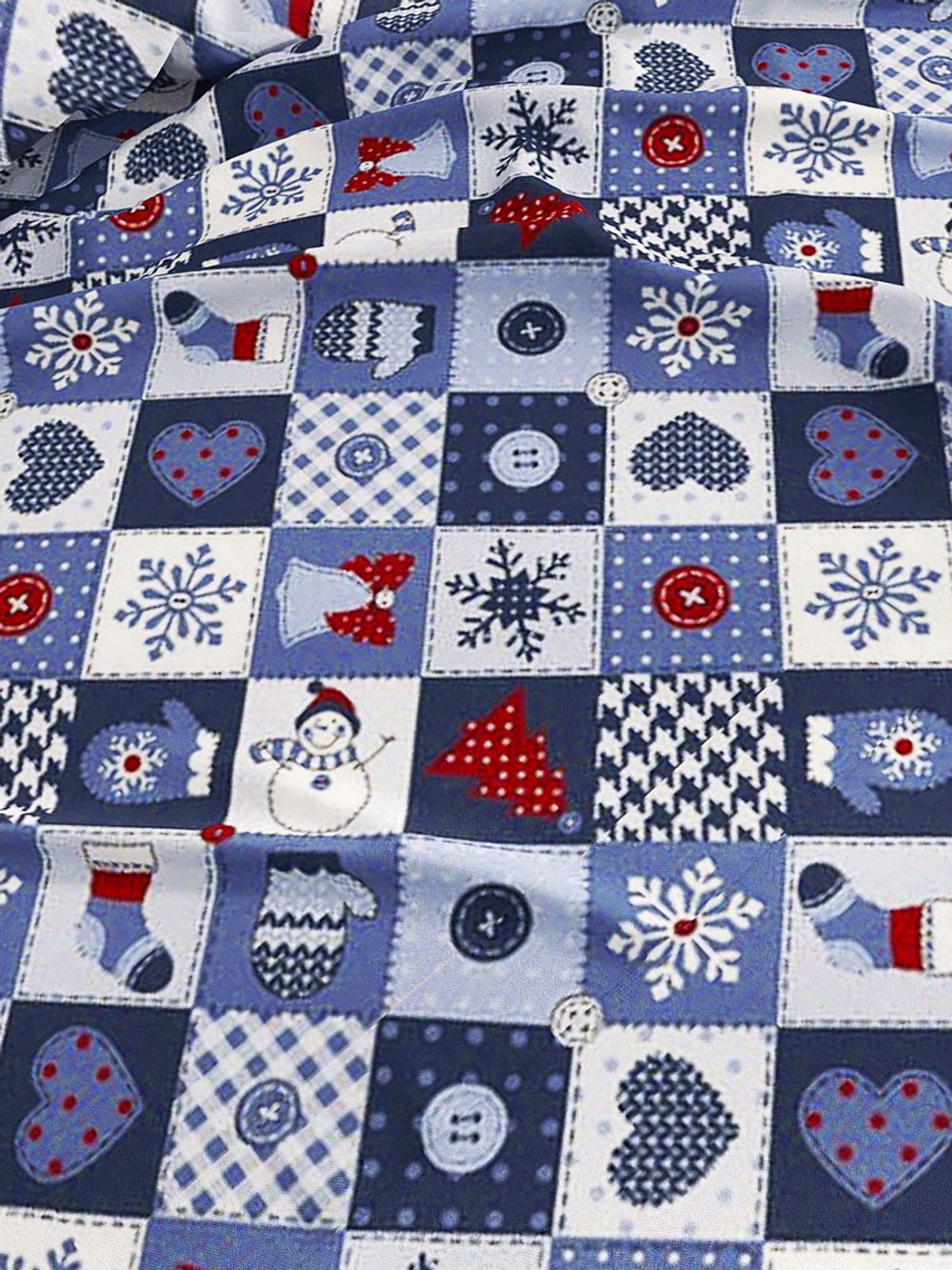 Простынь на резинке Сказка "Новогодний пэчворк" 90х200 см, перкаль