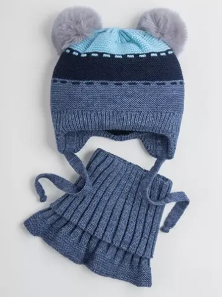 Шапка зимняя вязаная детская с манишкой