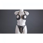 Комплект женский из лифа и стрингов кожаный (Цвет: черный)