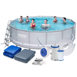 Каркасный бассейн Bestway 427х107 см + фильтр-насос 3028 л/ч, тент, лестница, подстилка (56641 BW)