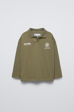 ZARA ФУТБОЛКА ПОЛО С РЕЛЬЕФНЫМ ПРИНТОМ, ХАКИ