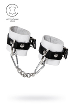 Бело-черные кожаные наручники с одним ремешком с люверсами