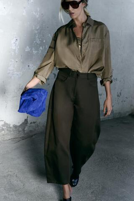 ZARA ШЕЛКОВАЯ РУБАШКА С КАРМАНОМ — ZW COLLECTION, КАРАМЕЛЬНЫЙ