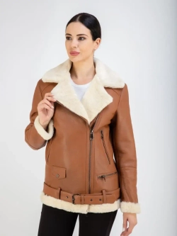 Дубленка авиатор женская натуральная удлиненная Турция