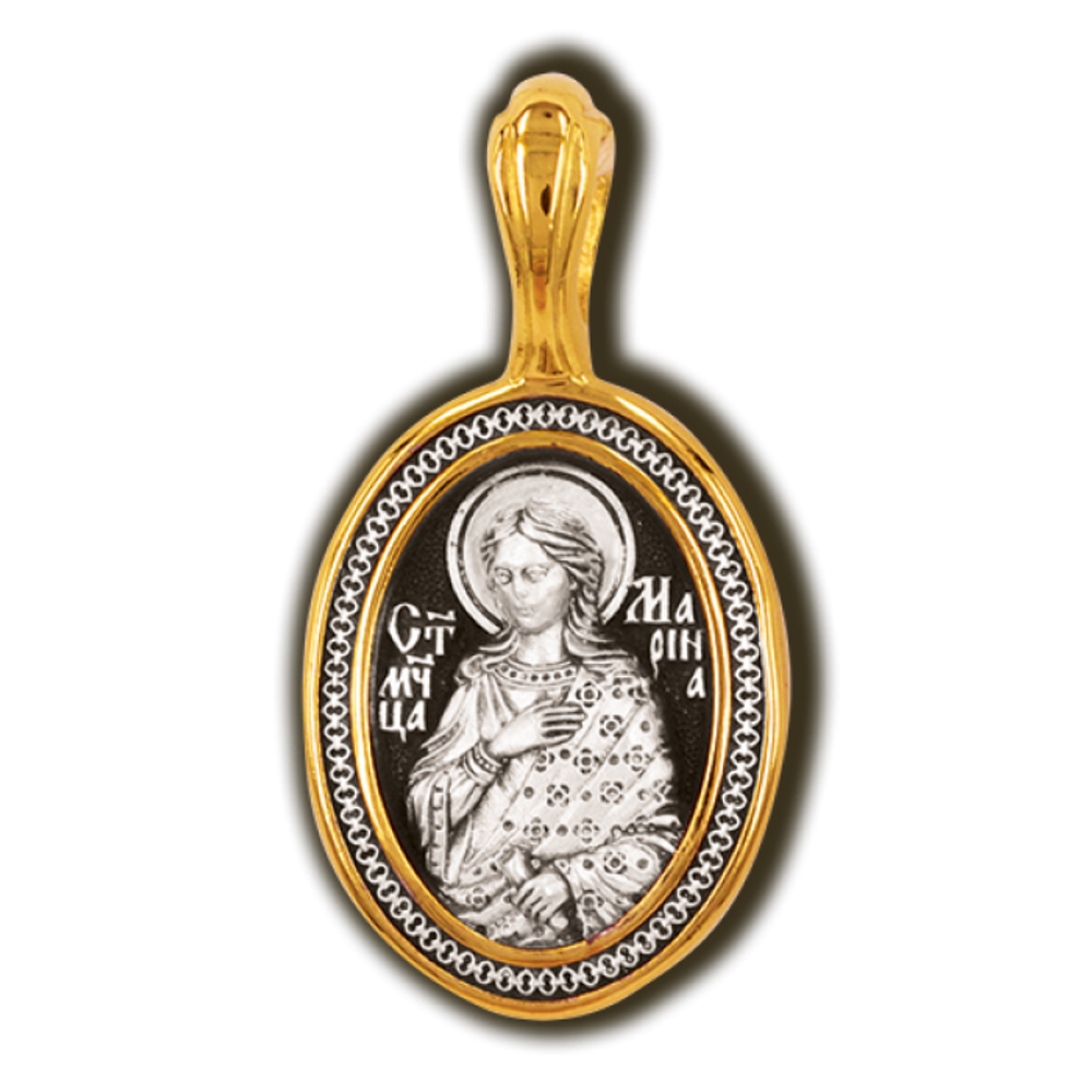 Святая Марина. Нательная икона из серебра 925* с позолотой.
