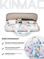 Сумка для ноутбука 15,6" и 17" с ремнем на плечо и большим карманом спереди (Цветочки на белом)